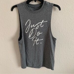 Nike Women's Grey Dri-Fit Muscle Tee Tank Just Do It Script EUC Medium